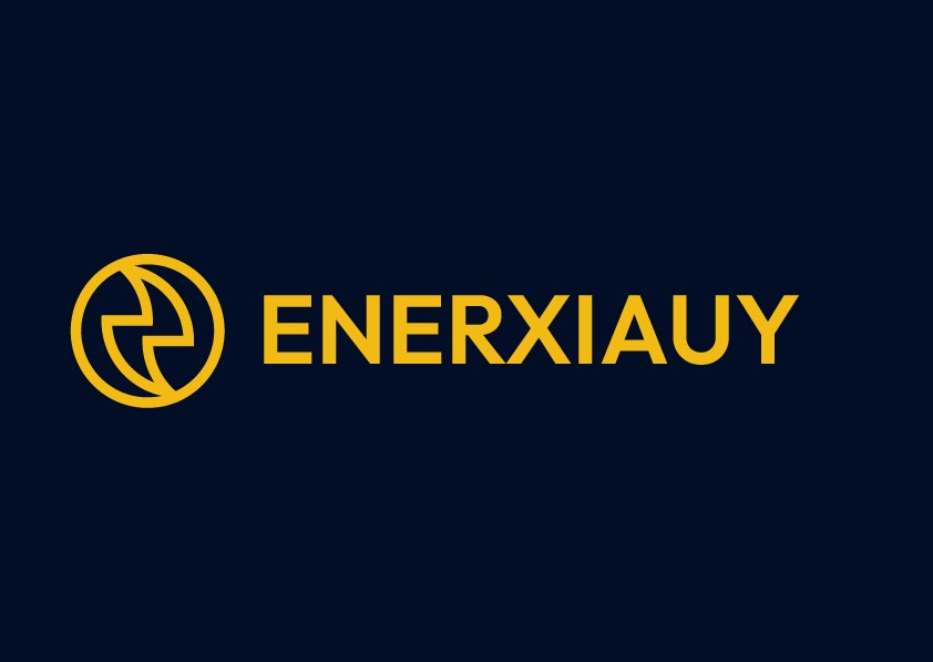 Logotipo de ENERXIAUY en amarillo sobre azul oscuro